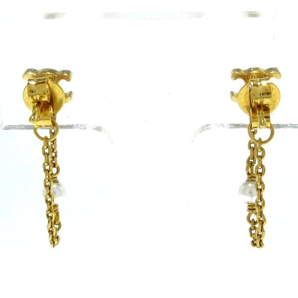CELINE Trionf Chain Pearl Earrings - Gold Cream Hardware Fake Pearl 390-081725 - Picture 2 of 7